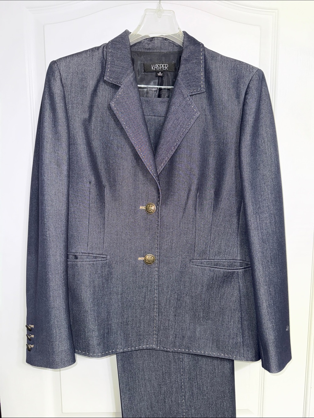 Kasper Women's denim look Tailored Blazer with Gold Buttons